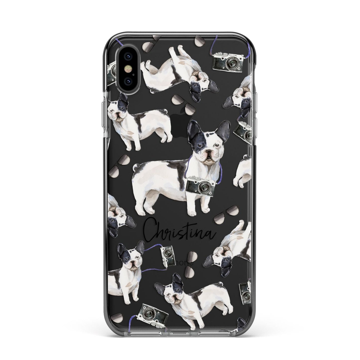 Personalised French Bulldog Apple iPhone Xs Max Impact Case Black Edge on Black Phone