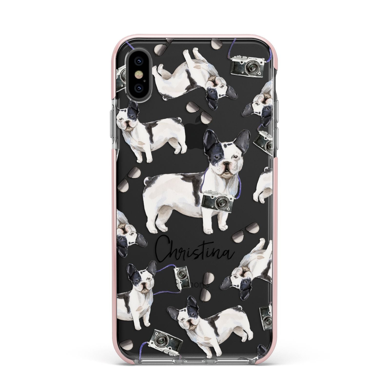 Personalised French Bulldog Apple iPhone Xs Max Impact Case Pink Edge on Black Phone