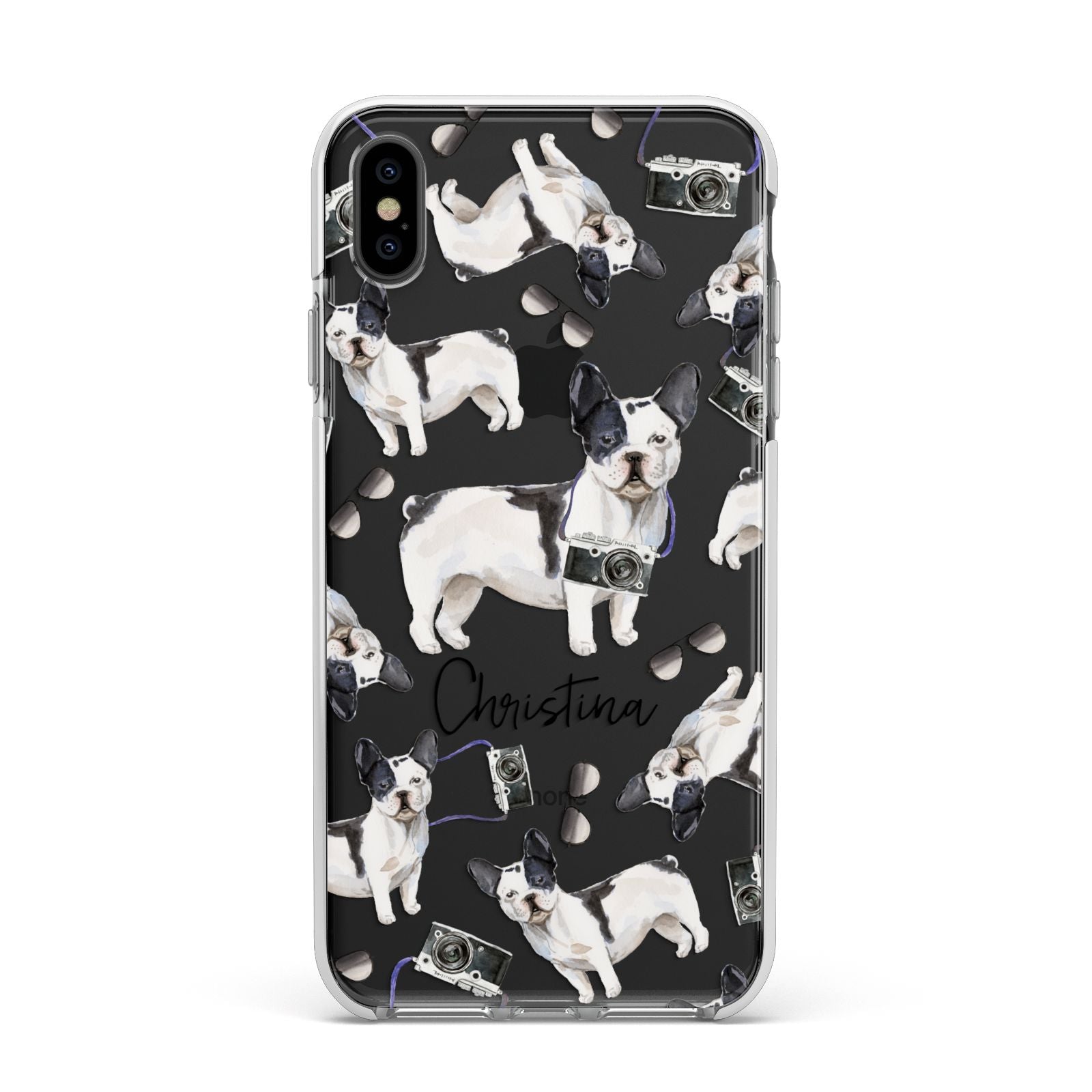 Personalised French Bulldog Apple iPhone Xs Max Impact Case White Edge on Black Phone