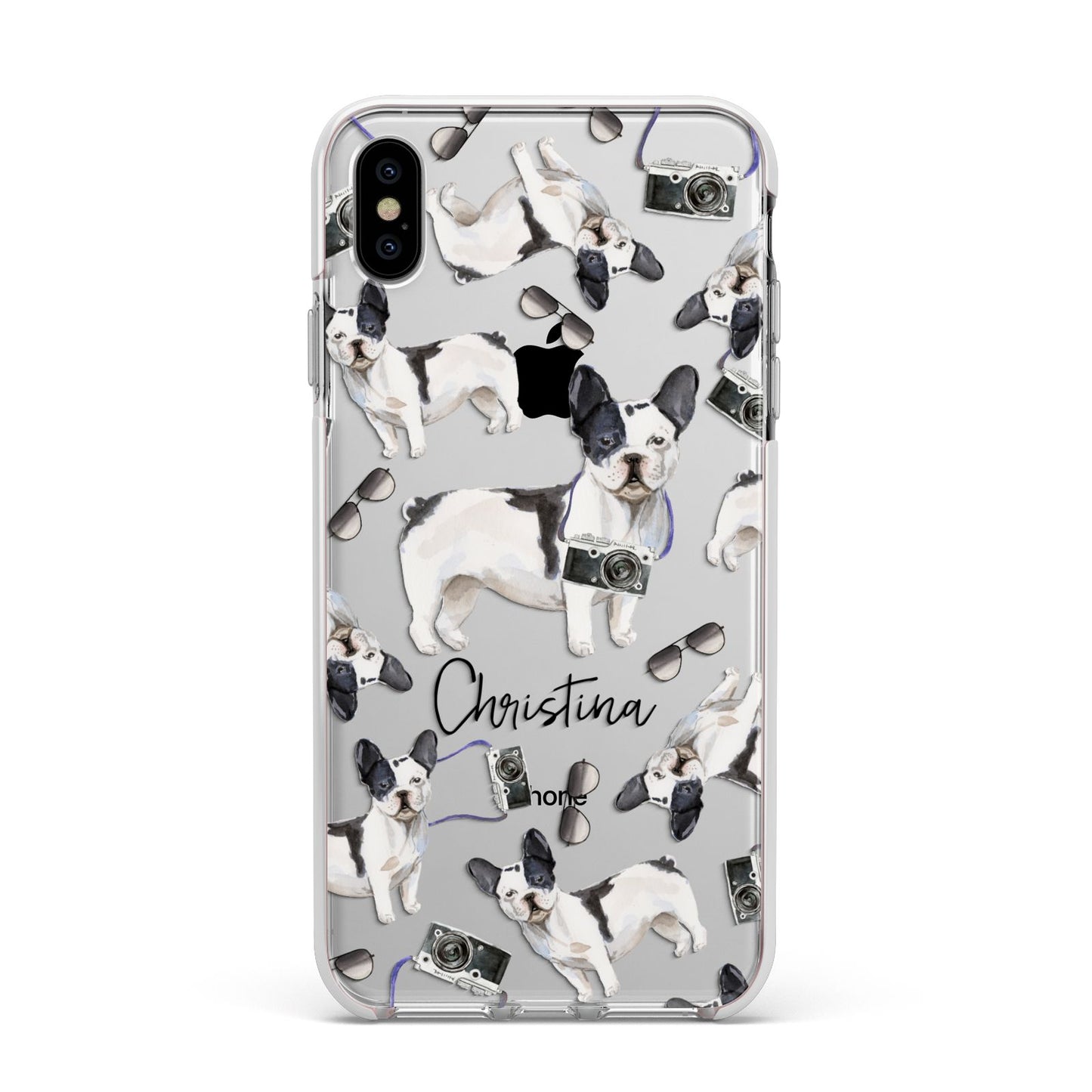 Personalised French Bulldog Apple iPhone Xs Max Impact Case White Edge on Silver Phone