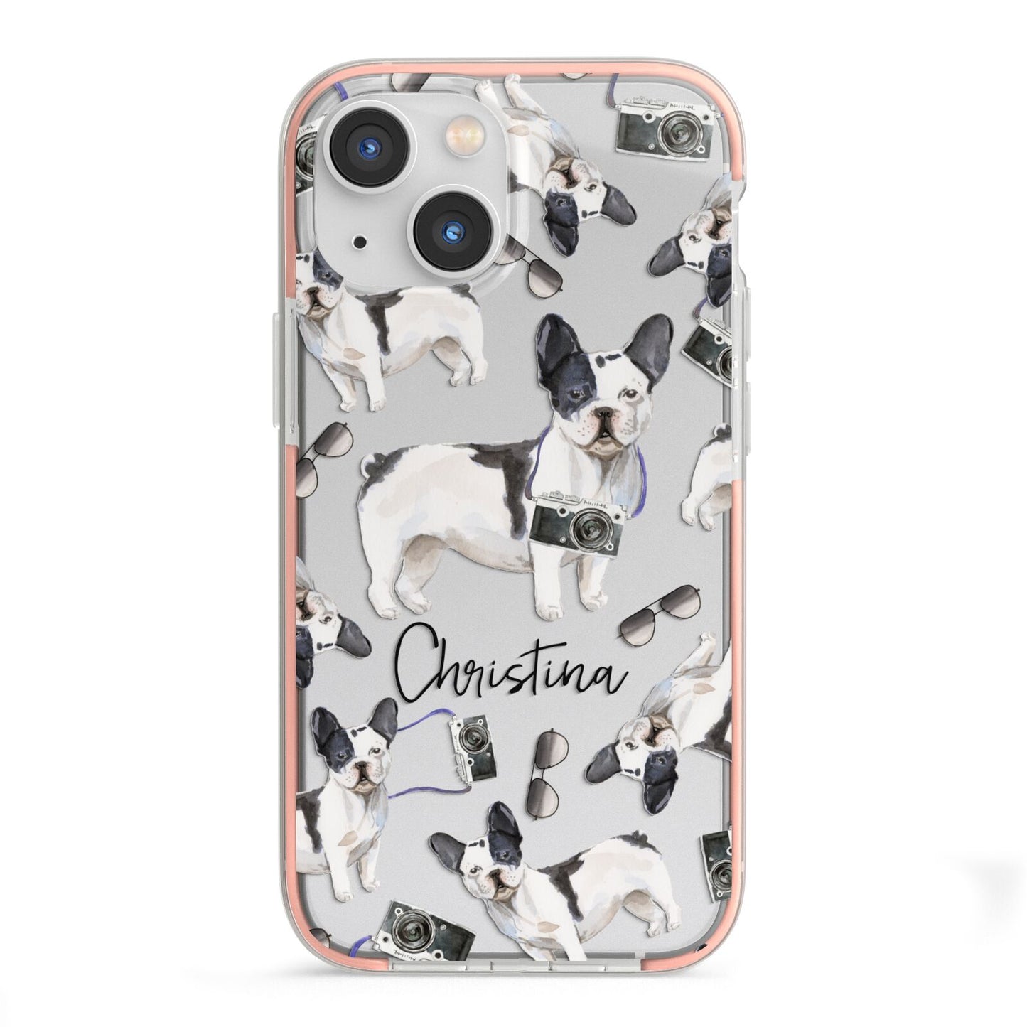 Personalised French Bulldog iPhone 13 Mini TPU Impact Case with Pink Edges
