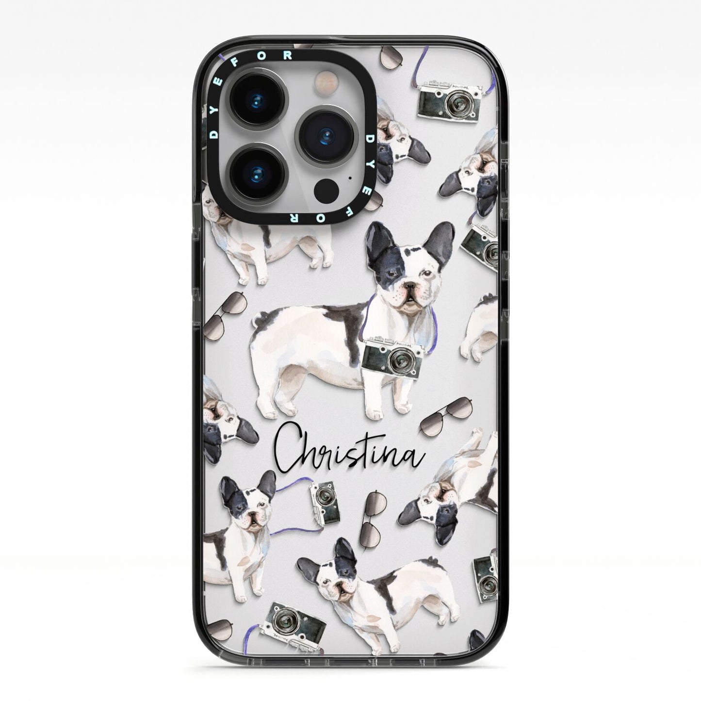 Personalised French Bulldog iPhone 13 Pro Black Impact Case on Silver phone