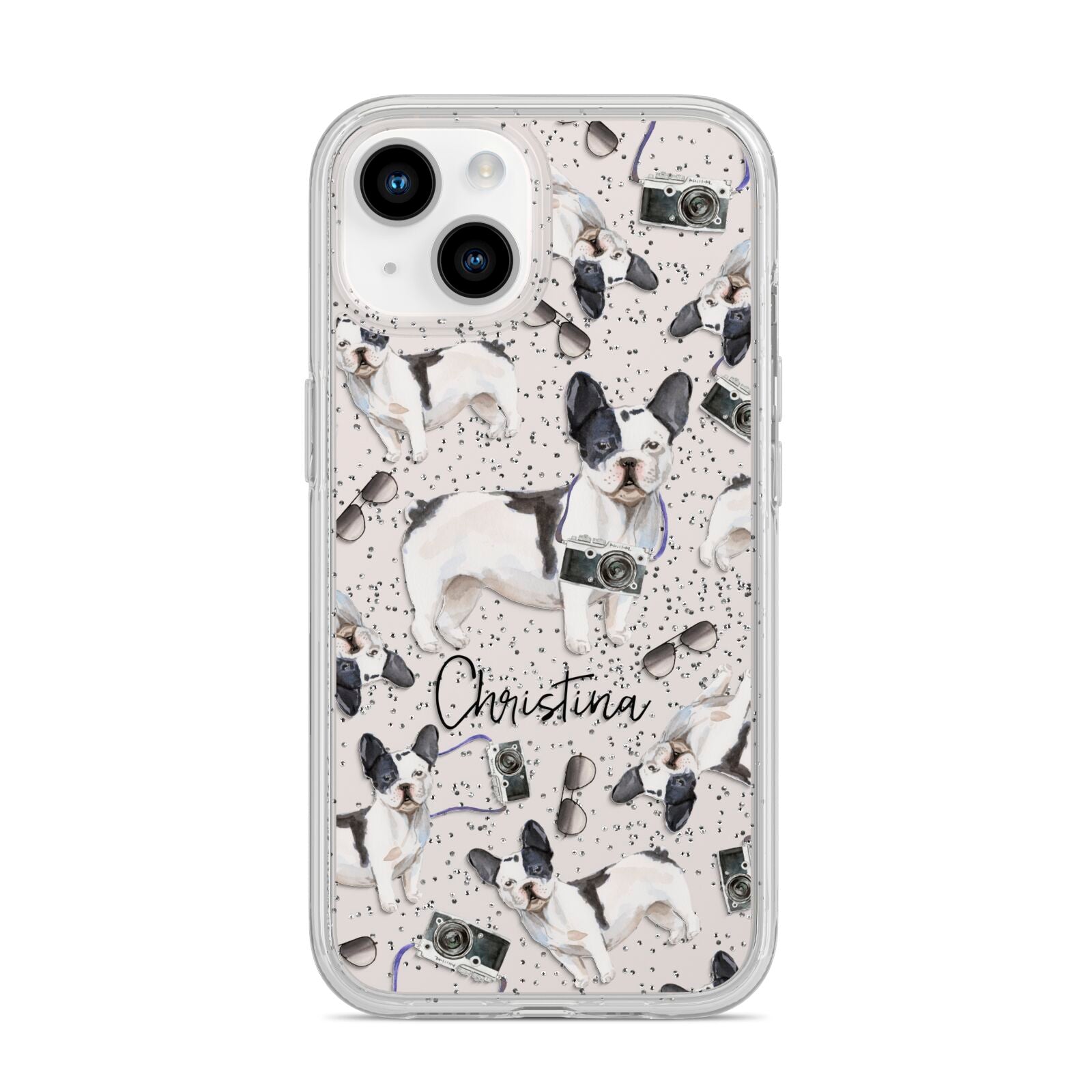 Personalised French Bulldog iPhone 14 Glitter Tough Case Starlight