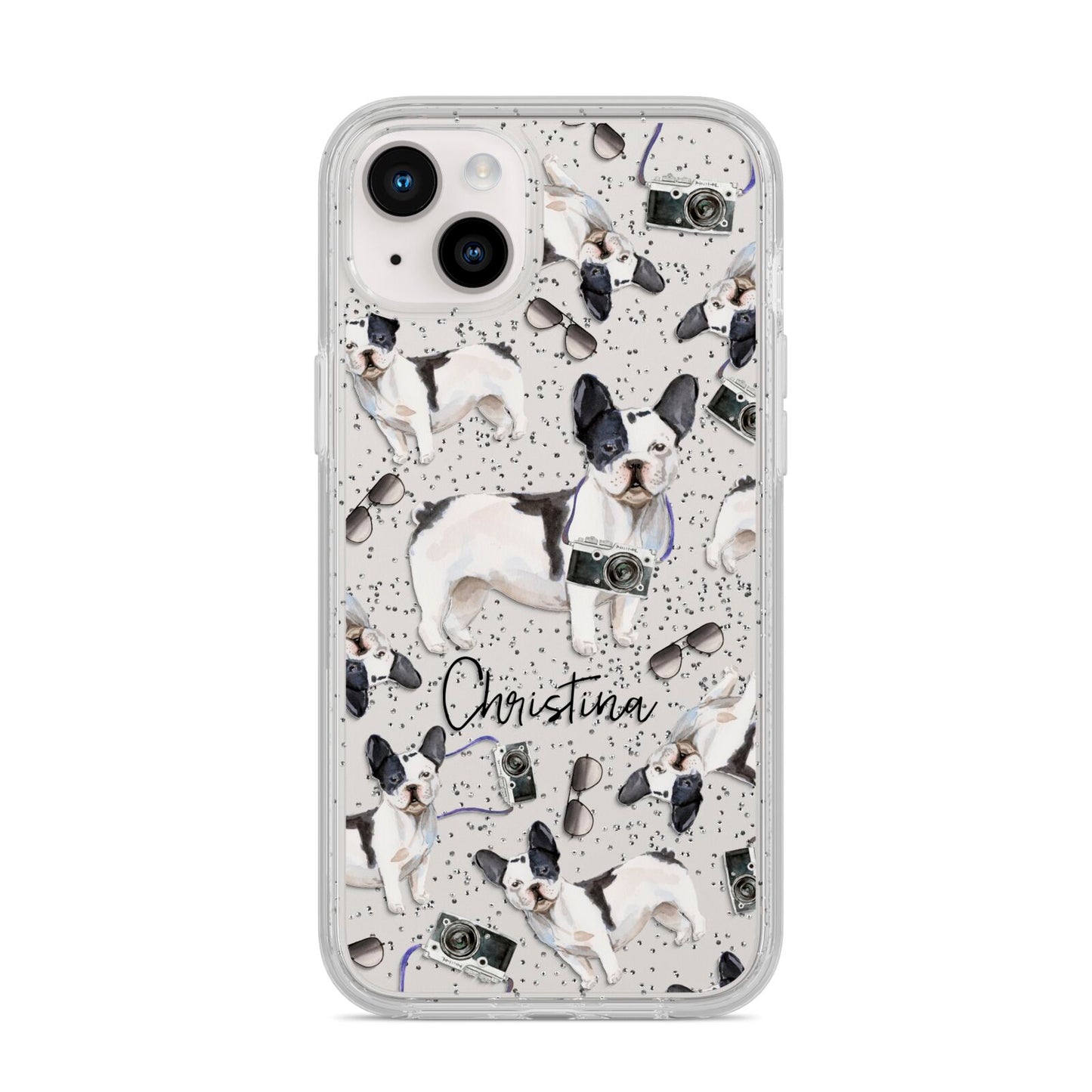 Personalised French Bulldog iPhone 14 Plus Glitter Tough Case Starlight