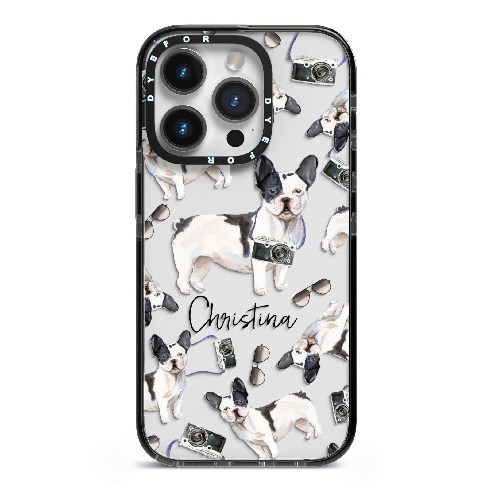 Personalised French Bulldog iPhone 14 Pro Black Impact Case on Silver phone