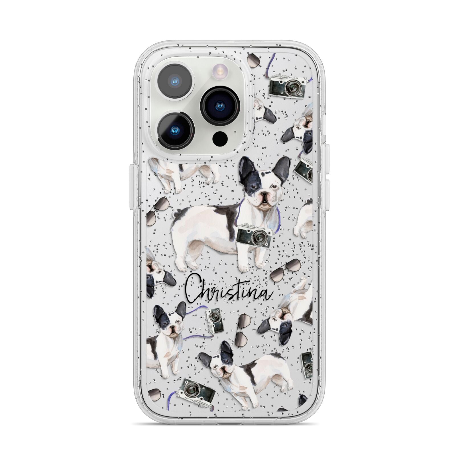 Personalised French Bulldog iPhone 14 Pro Glitter Tough Case Silver
