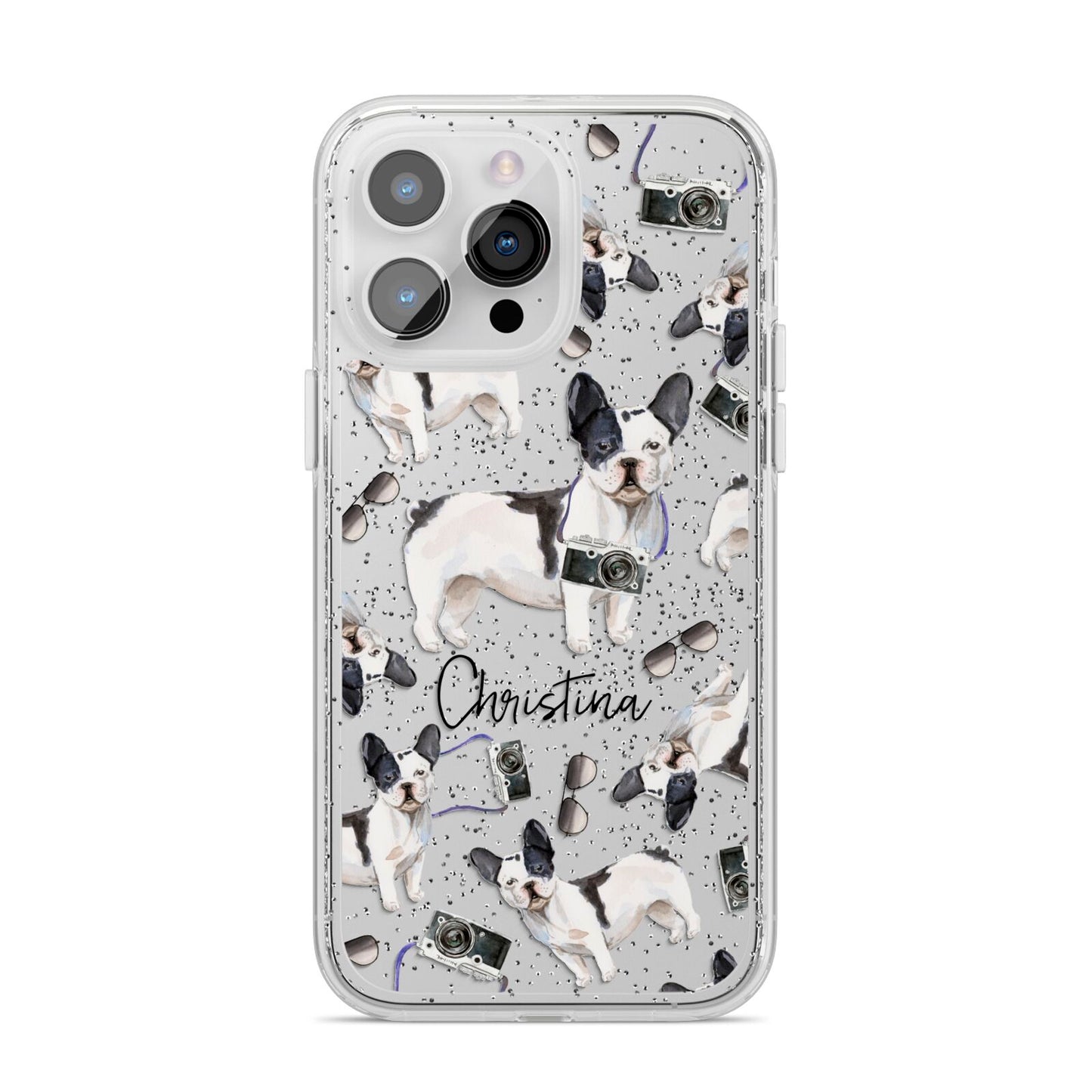 Personalised French Bulldog iPhone 14 Pro Max Glitter Tough Case Silver