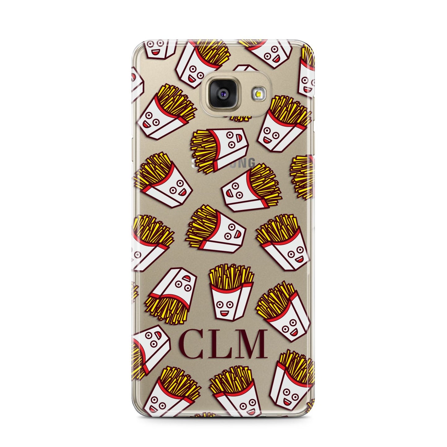 Personalised Fries Initials Clear Samsung Galaxy A7 2016 Case on gold phone