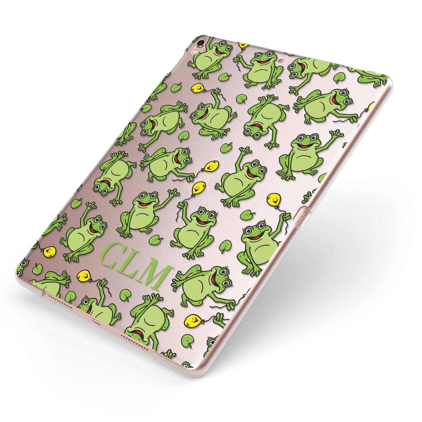 Personalised Frog Initials Apple iPad Case on Rose Gold iPad Side View