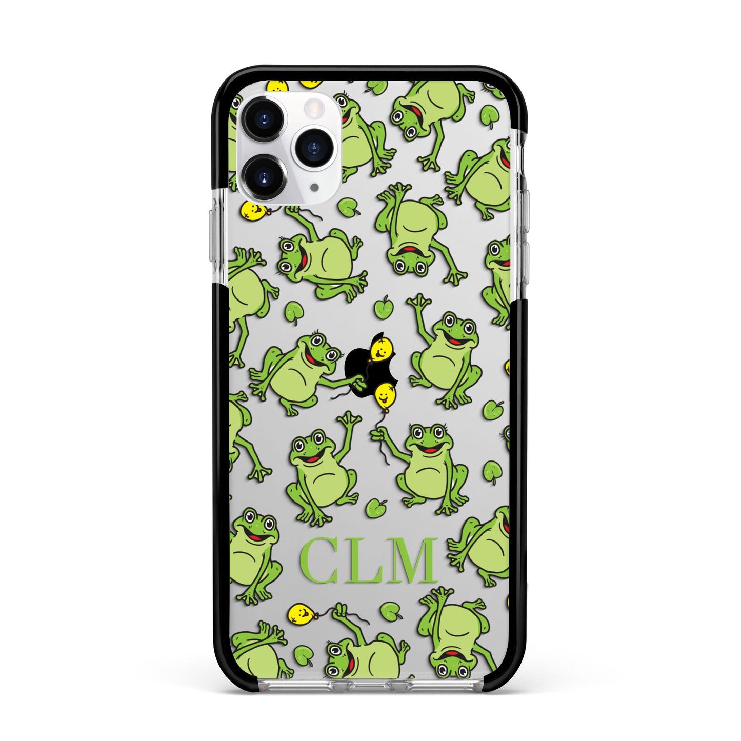 Personalised Frog Initials Apple iPhone 11 Pro Max in Silver with Black Impact Case