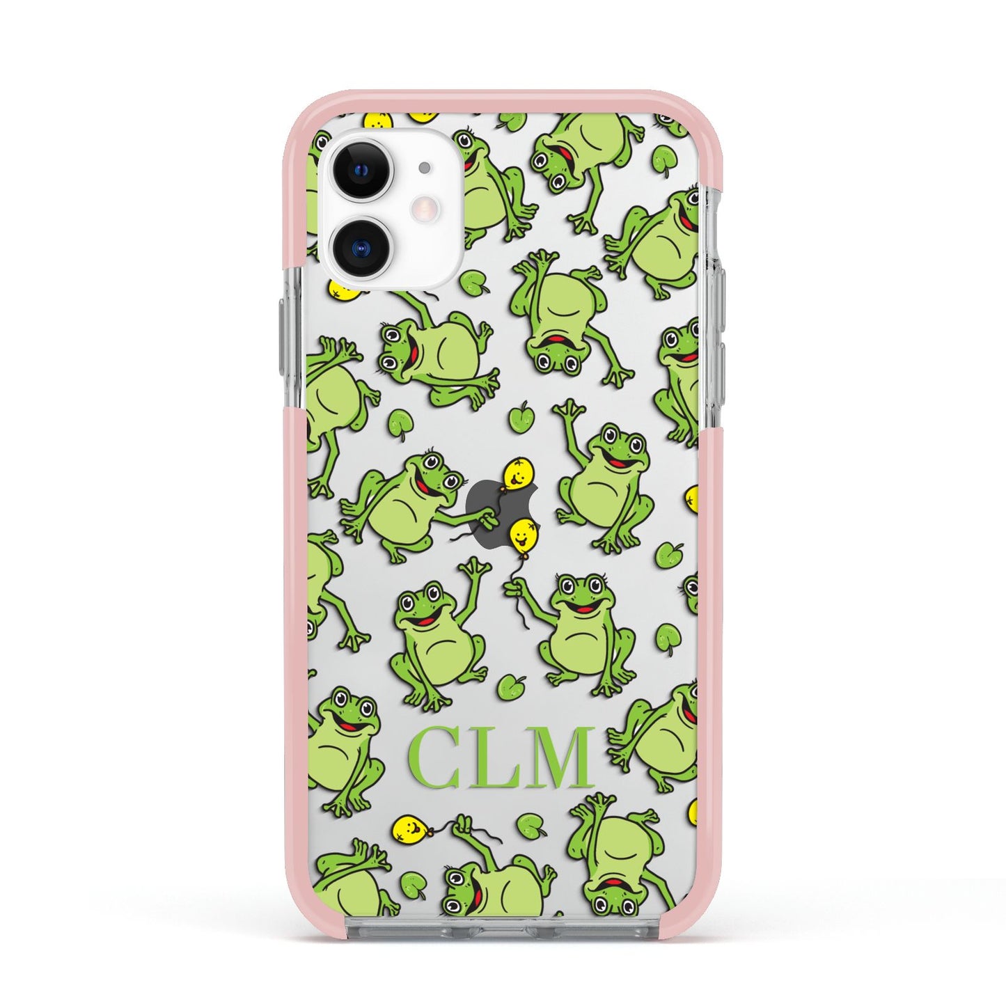 Personalised Frog Initials Apple iPhone 11 in White with Pink Impact Case