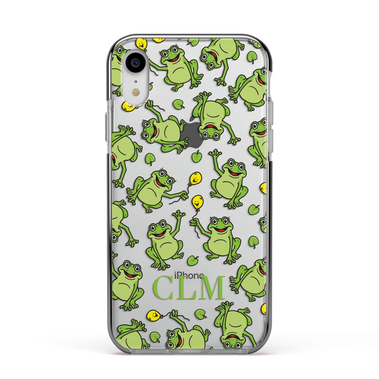 Personalised Frog Initials Apple iPhone XR Impact Case Black Edge on Silver Phone