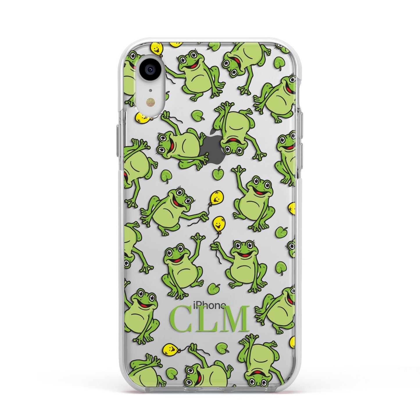 Personalised Frog Initials Apple iPhone XR Impact Case White Edge on Silver Phone