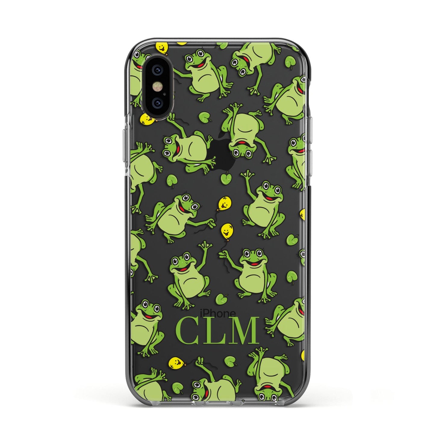 Personalised Frog Initials Apple iPhone Xs Impact Case Black Edge on Black Phone