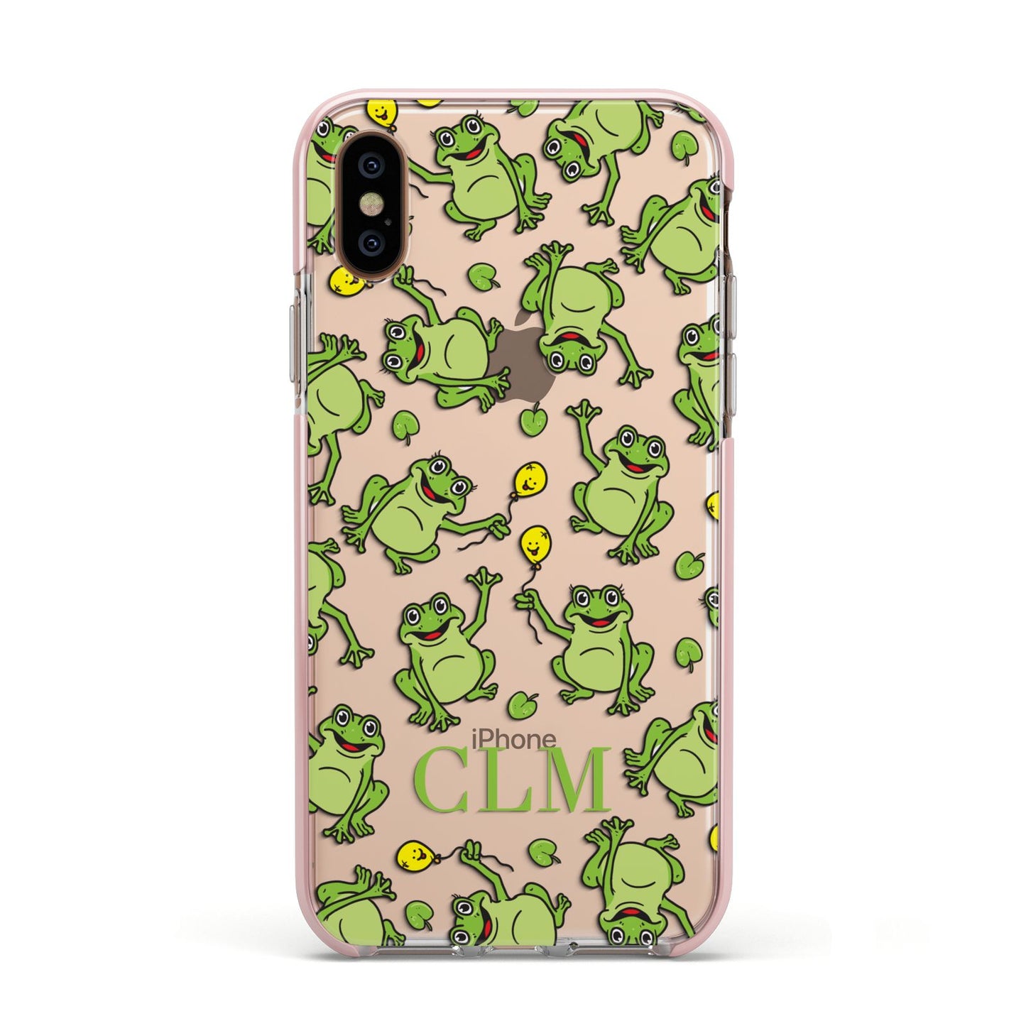 Personalised Frog Initials Apple iPhone Xs Impact Case Pink Edge on Gold Phone