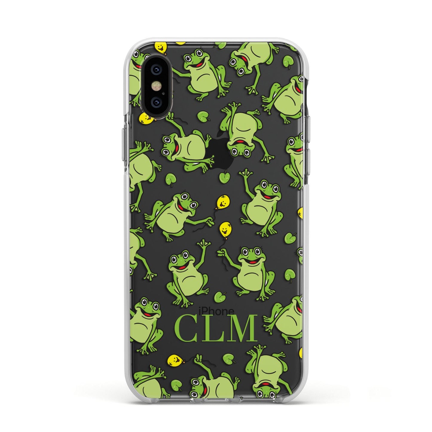 Personalised Frog Initials Apple iPhone Xs Impact Case White Edge on Black Phone