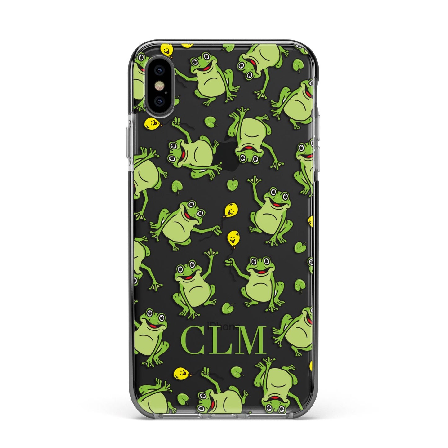 Personalised Frog Initials Apple iPhone Xs Max Impact Case Black Edge on Black Phone