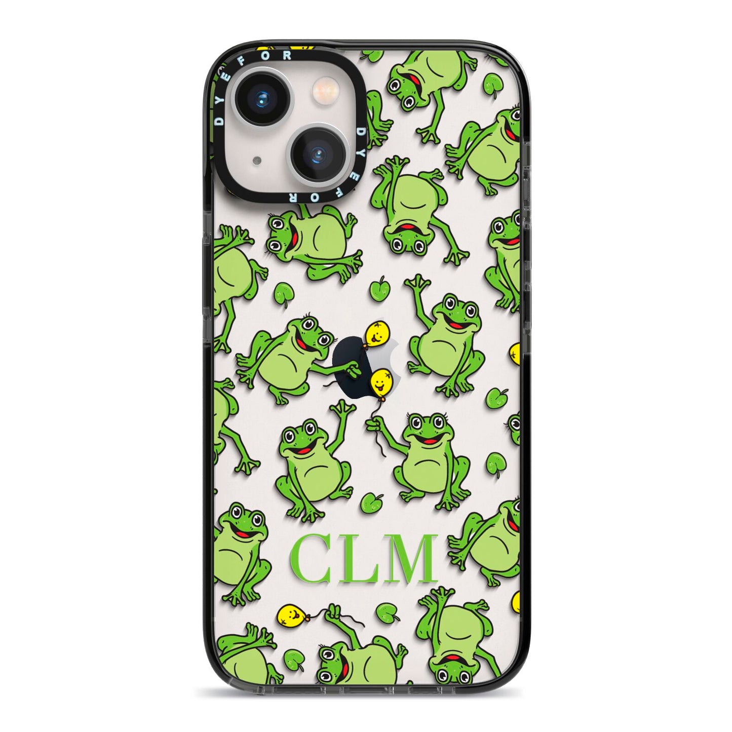 Personalised Frog Initials iPhone 13 Black Impact Case on Silver phone