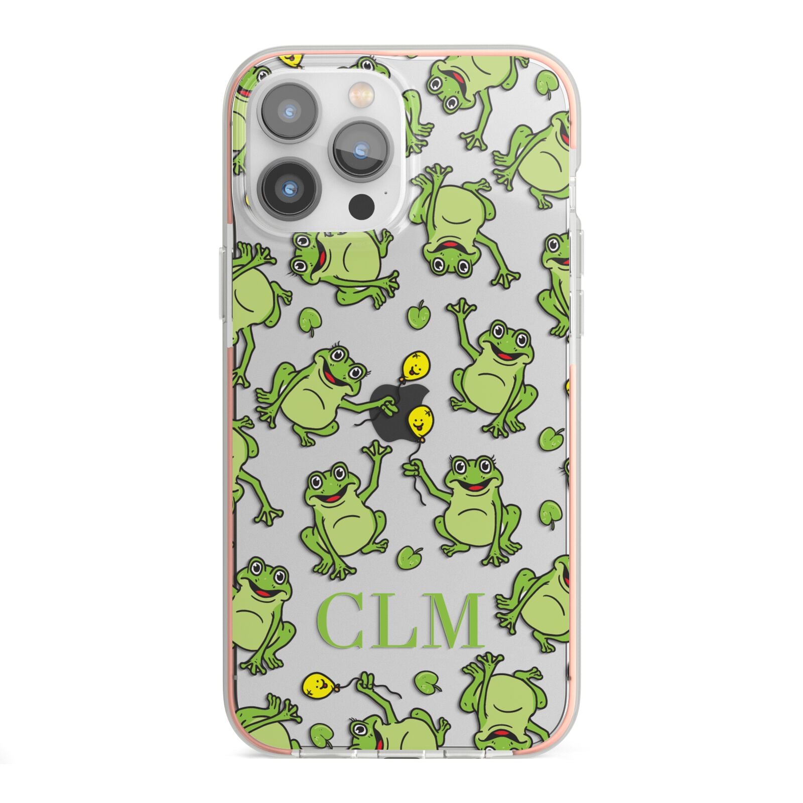 Personalised Frog Initials iPhone 13 Pro Max TPU Impact Case with Pink Edges