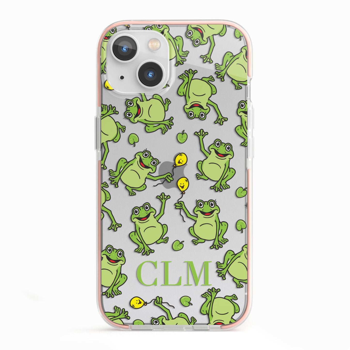 Personalised Frog Initials iPhone 13 TPU Impact Case with Pink Edges