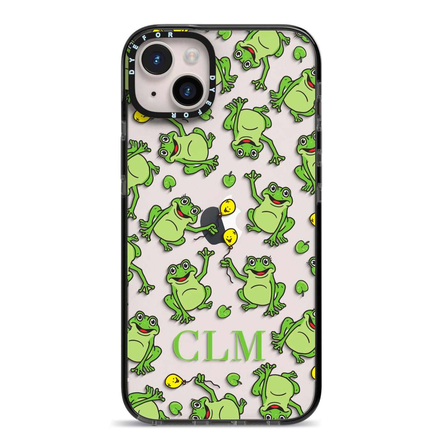 Personalised Frog Initials iPhone 14 Plus Black Impact Case on Silver phone