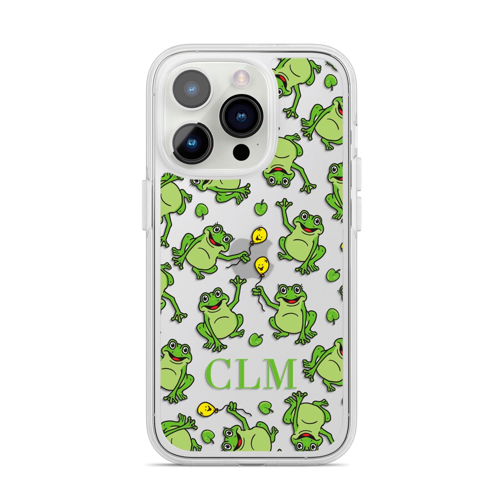 Personalised Frog Initials iPhone 14 Pro Clear Tough Case Silver