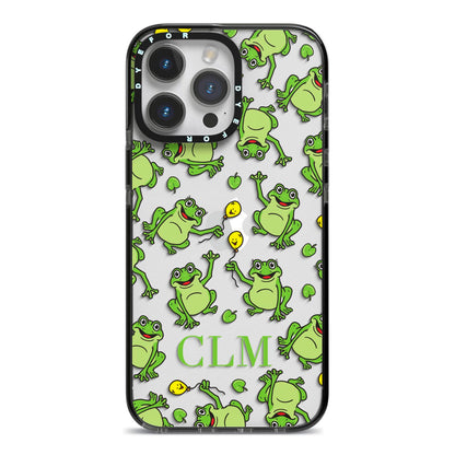 Personalised Frog Initials iPhone 14 Pro Max Black Impact Case on Silver phone