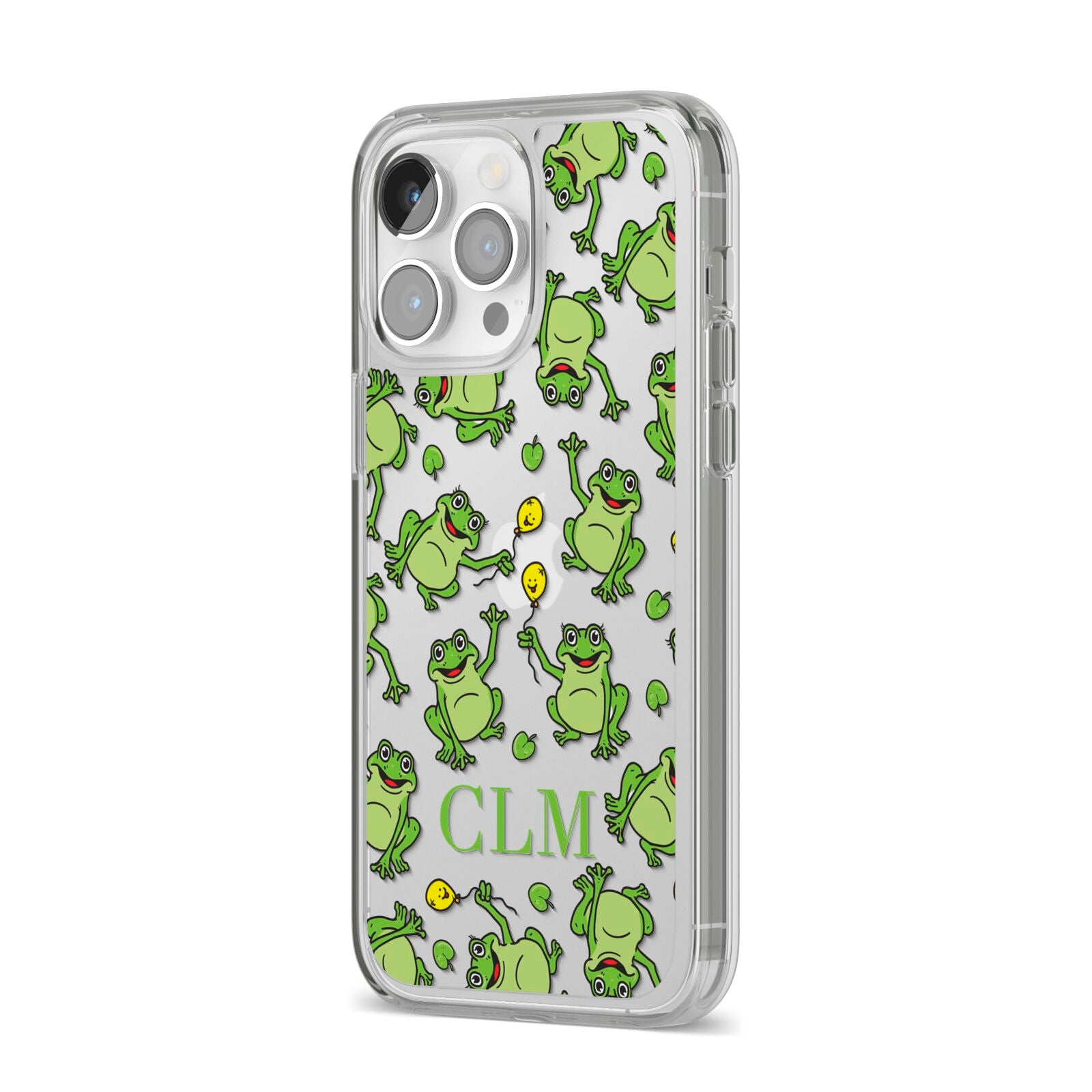 Personalised Frog Initials iPhone 14 Pro Max Clear Tough Case Silver Angled Image