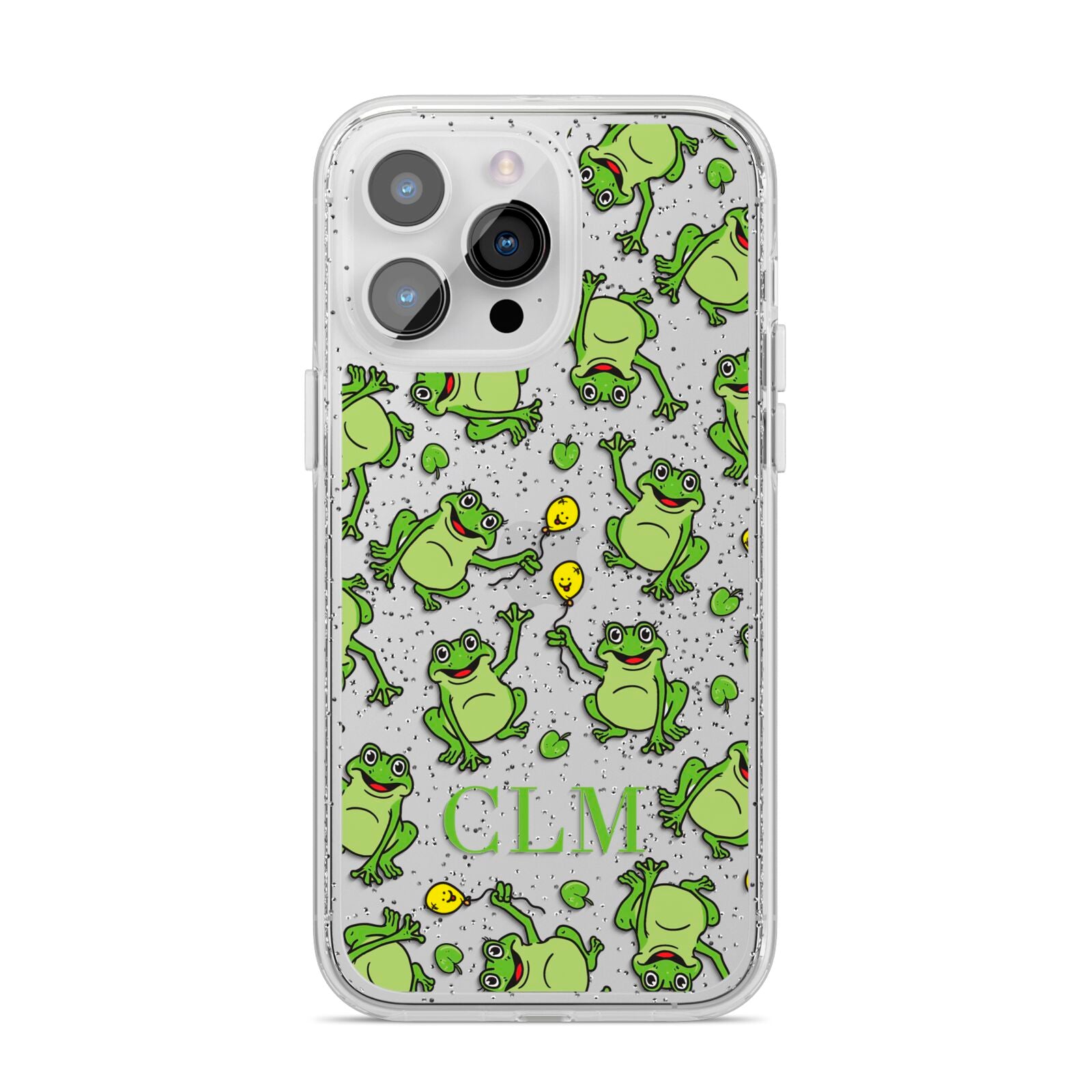 Personalised Frog Initials iPhone 14 Pro Max Glitter Tough Case Silver