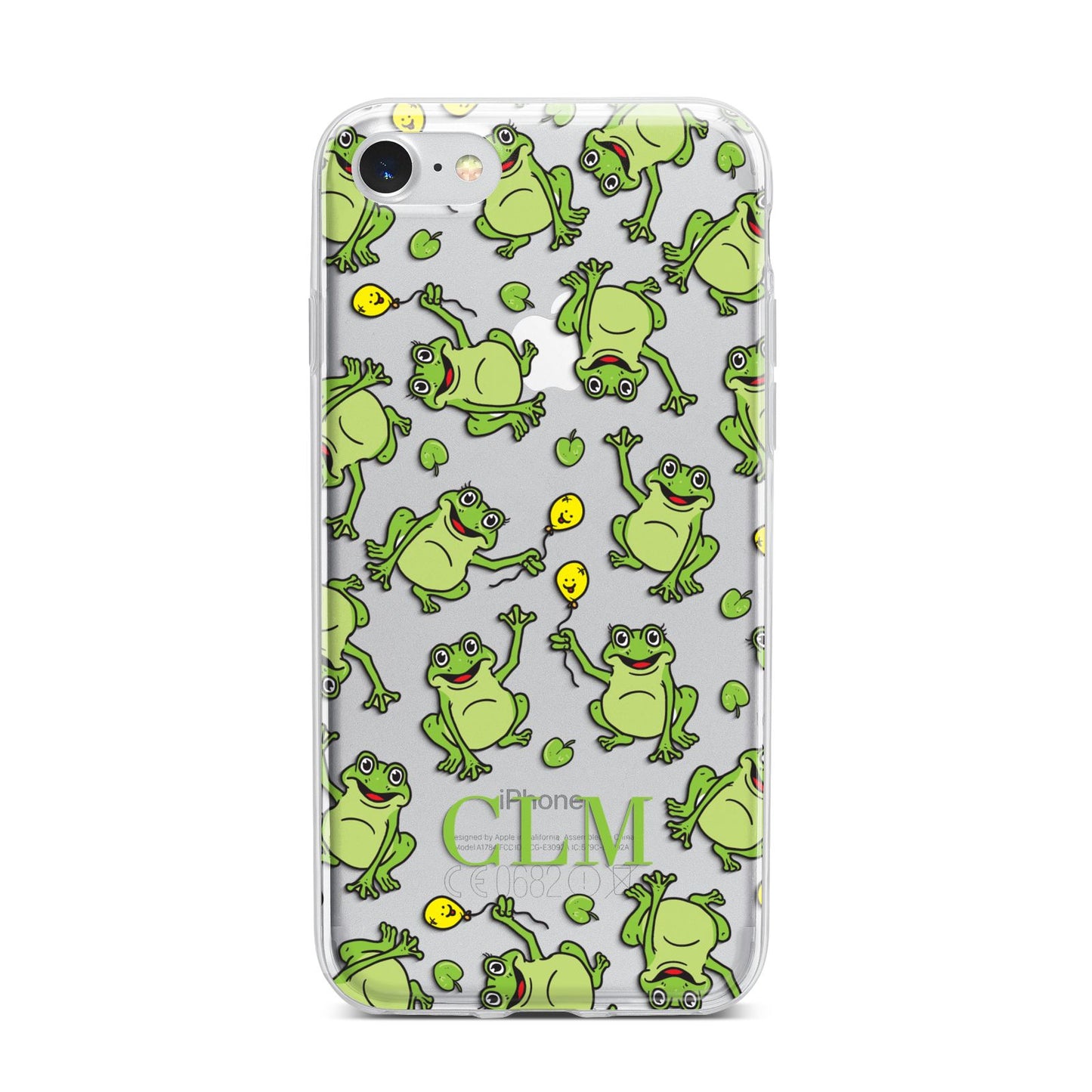 Personalised Frog Initials iPhone 7 Bumper Case on Silver iPhone