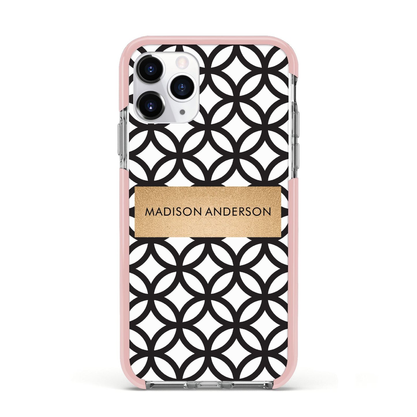 Personalised Geometric Name Or Initials Custom Apple iPhone 11 Pro in Silver with Pink Impact Case