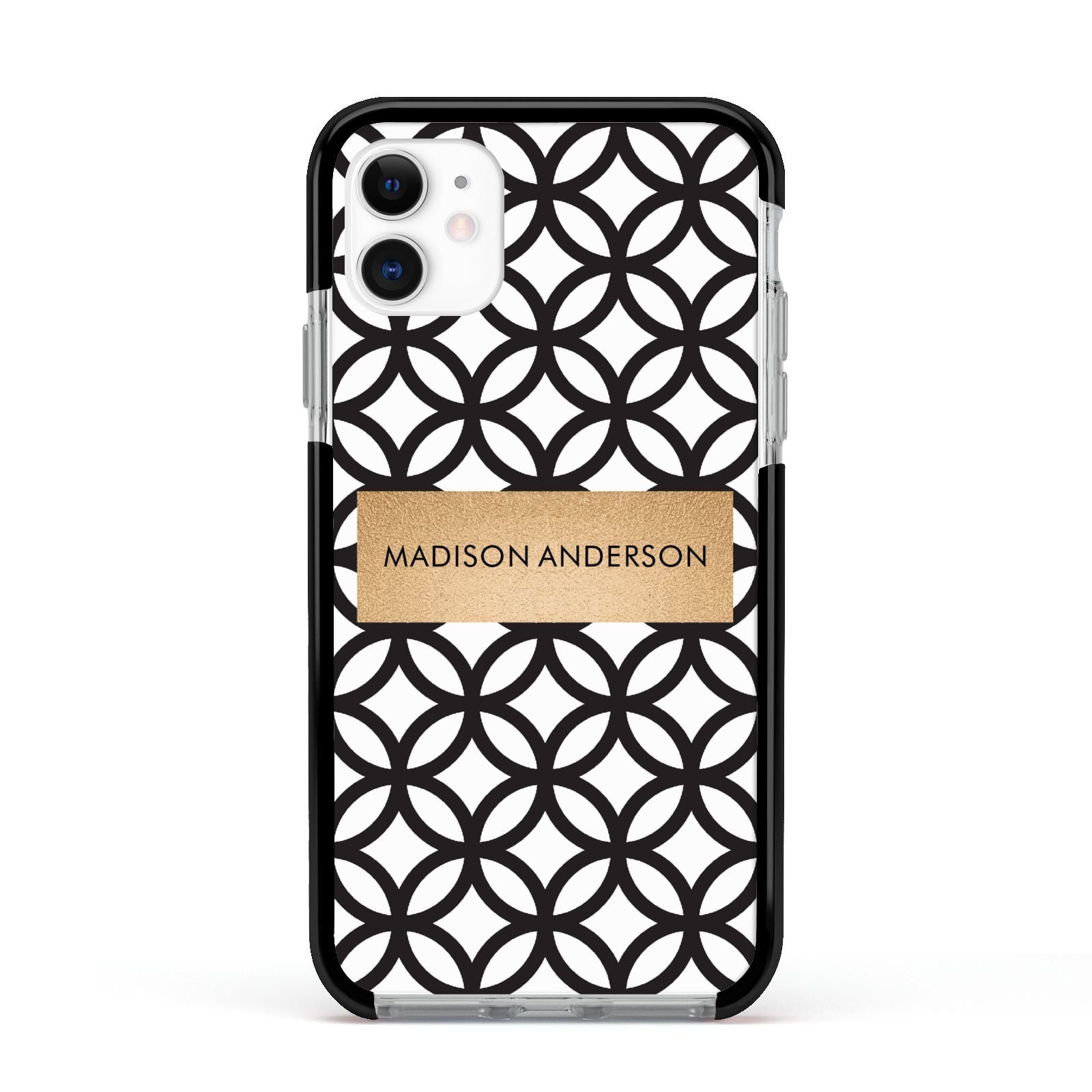 Personalised Geometric Name Or Initials Custom Apple iPhone 11 in White with Black Impact Case