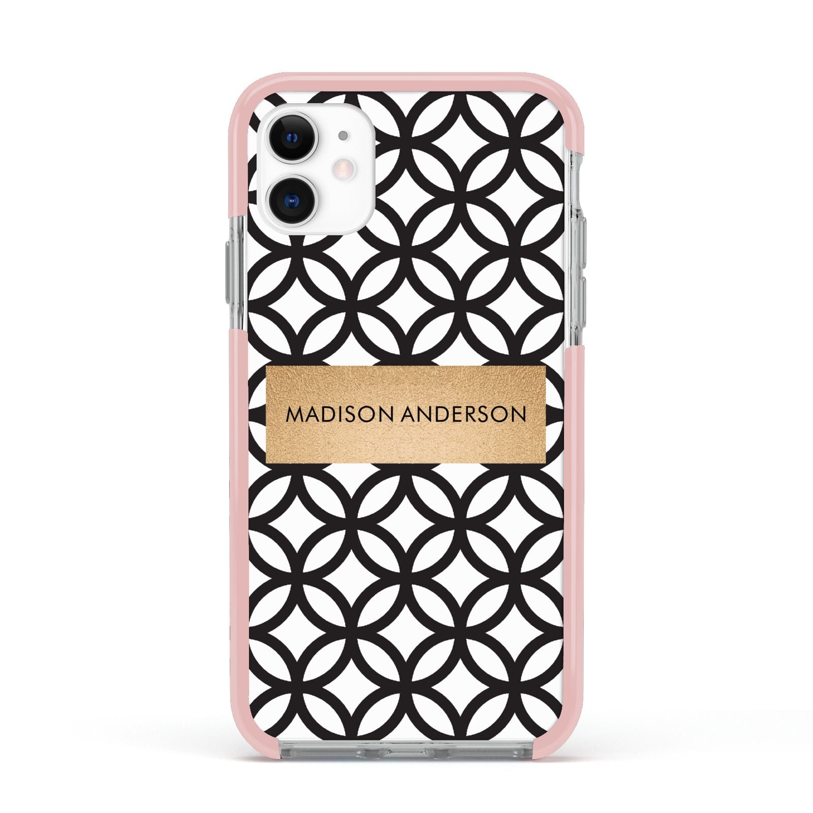 Personalised Geometric Name Or Initials Custom Apple iPhone 11 in White with Pink Impact Case