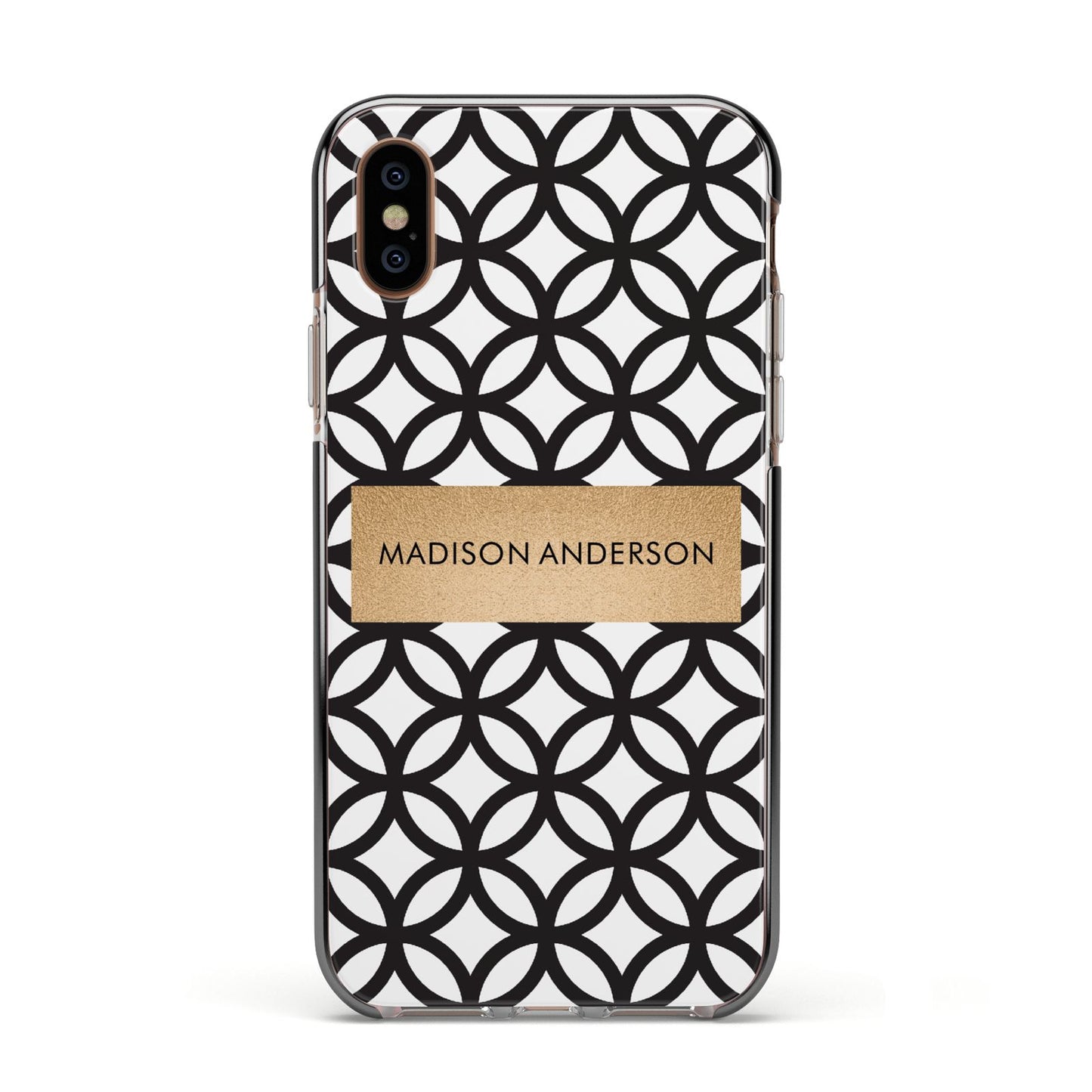 Personalised Geometric Name Or Initials Custom Apple iPhone Xs Impact Case Black Edge on Gold Phone