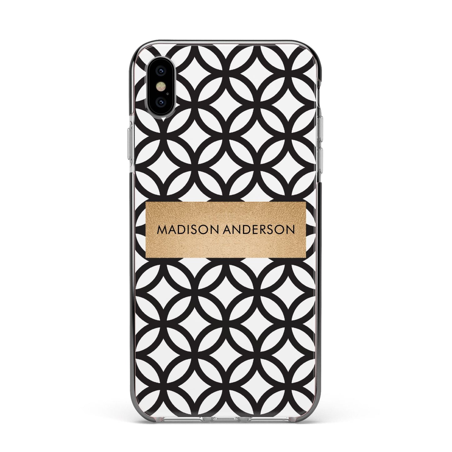 Personalised Geometric Name Or Initials Custom Apple iPhone Xs Max Impact Case Black Edge on Silver Phone