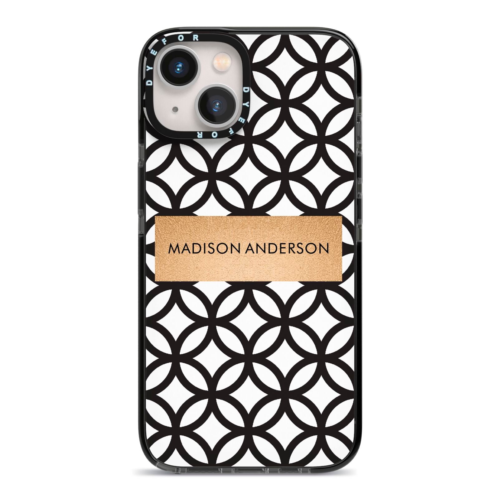 Personalised Geometric Name Or Initials Custom iPhone 13 Black Impact Case on Silver phone