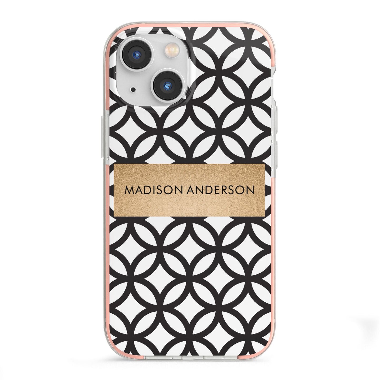 Personalised Geometric Name Or Initials Custom iPhone 13 Mini TPU Impact Case with Pink Edges