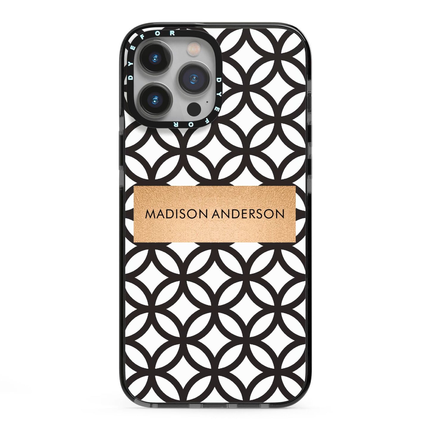 Personalised Geometric Name Or Initials Custom iPhone 13 Pro Max Black Impact Case on Silver phone