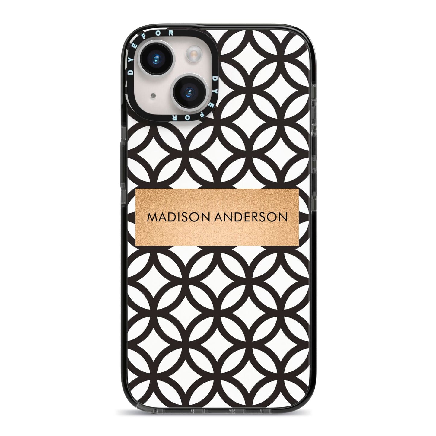 Personalised Geometric Name Or Initials Custom iPhone 14 Black Impact Case on Silver phone