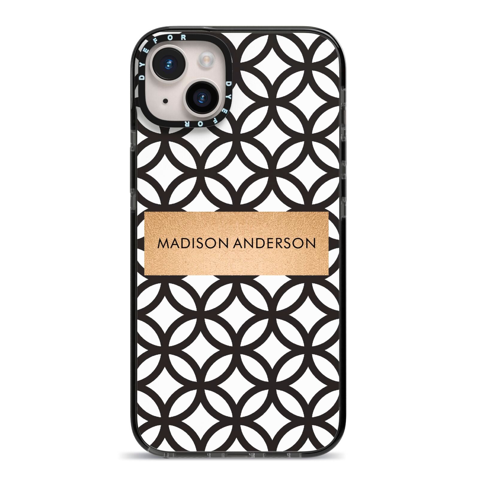 Personalised Geometric Name Or Initials Custom iPhone 14 Plus Black Impact Case on Silver phone