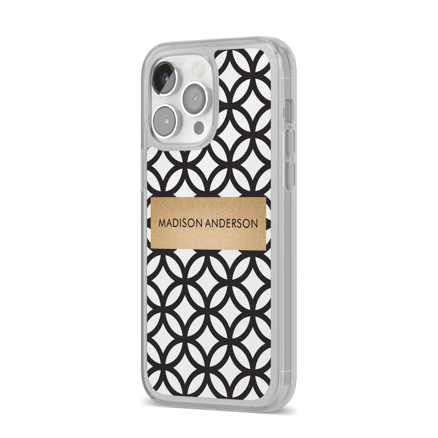 Personalised Geometric Name Or Initials Custom iPhone 14 Pro Max Clear Tough Case Silver Angled Image