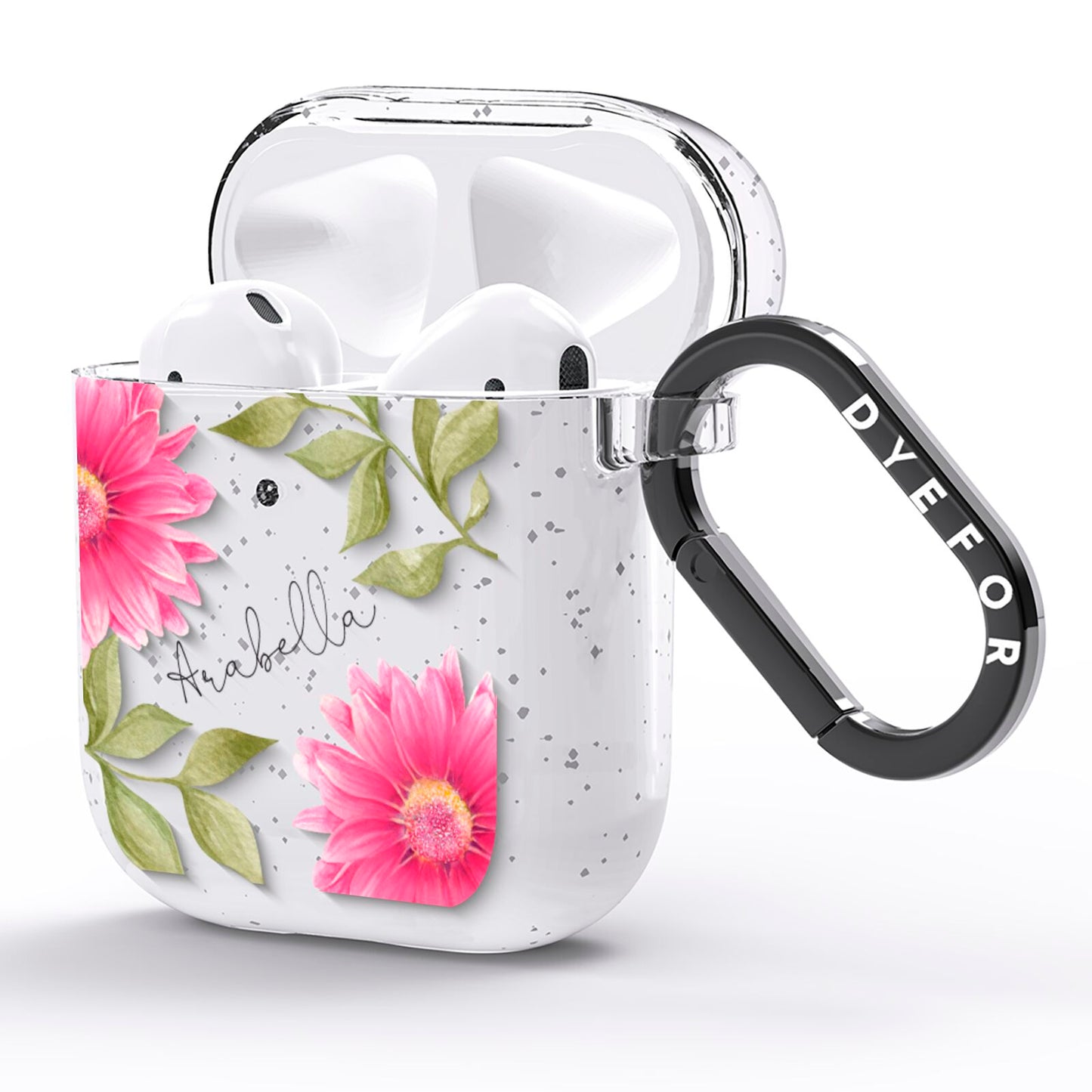 Personalised Gerbera Daisy AirPods Glitter Case Side Image