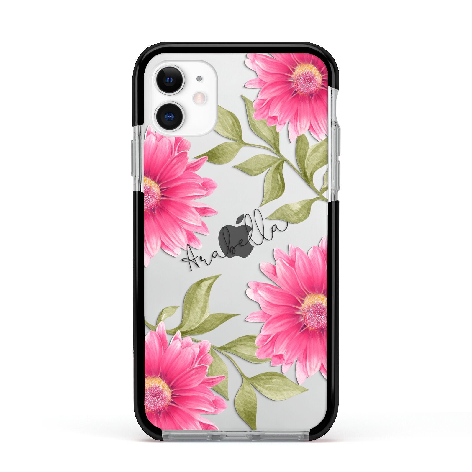 Personalised Gerbera Daisy Apple iPhone 11 in White with Black Impact Case