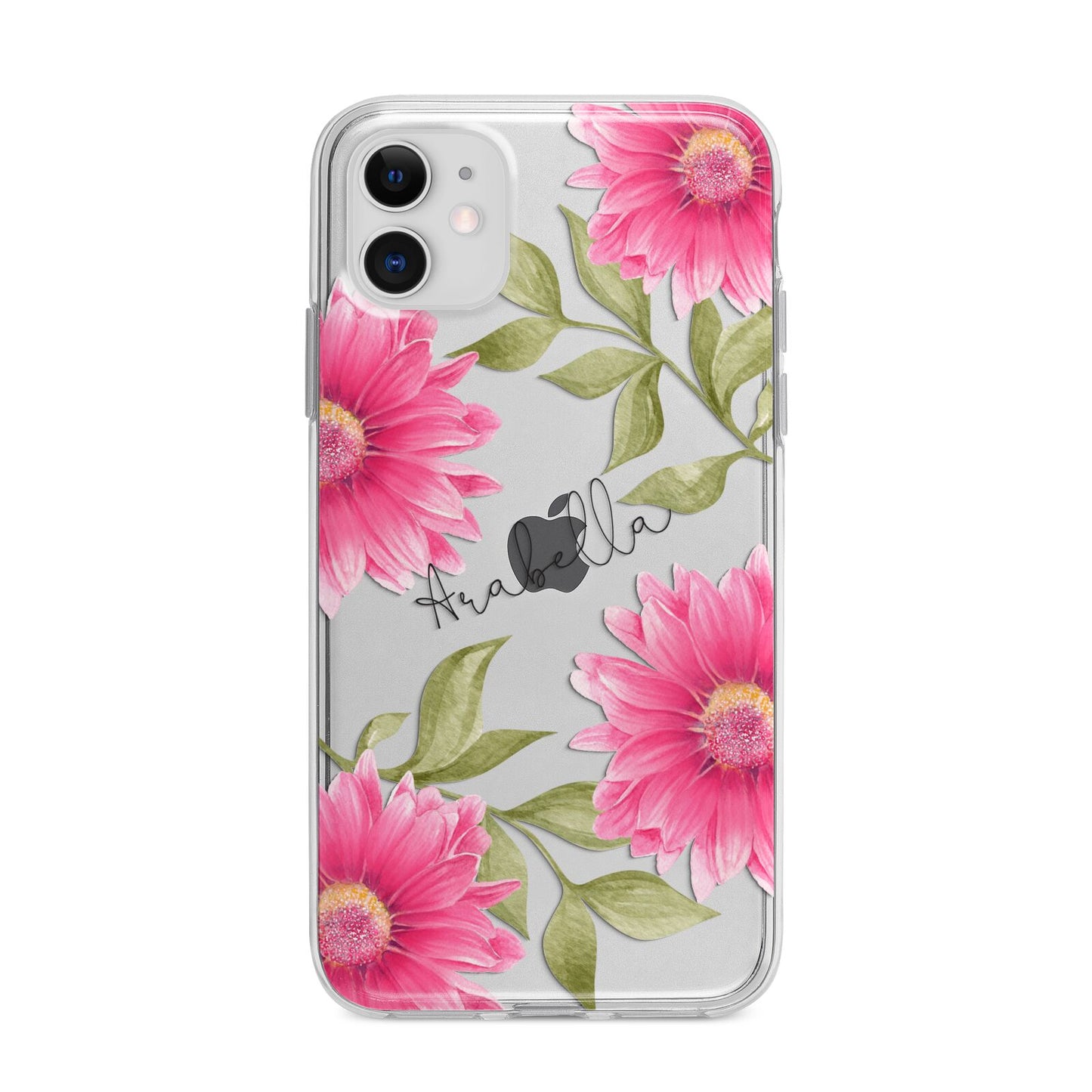 Personalised Gerbera Daisy Apple iPhone 11 in White with Bumper Case