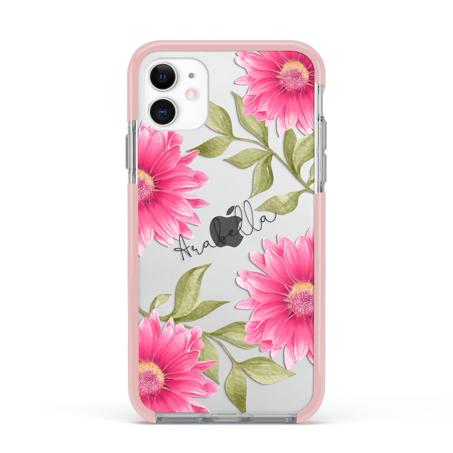 Personalised Gerbera Daisy Apple iPhone 11 in White with Pink Impact Case