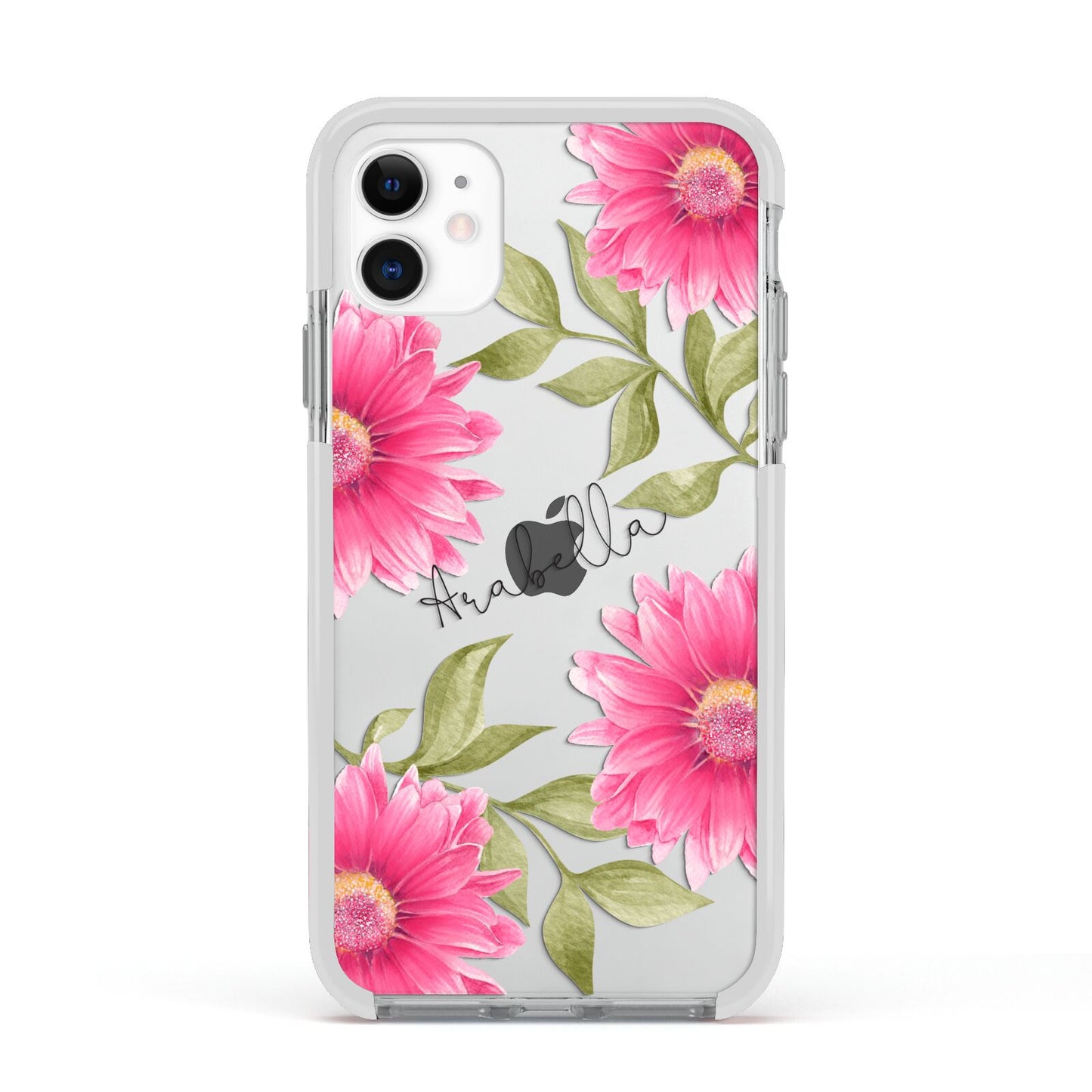 Personalised Gerbera Daisy Apple iPhone 11 in White with White Impact Case