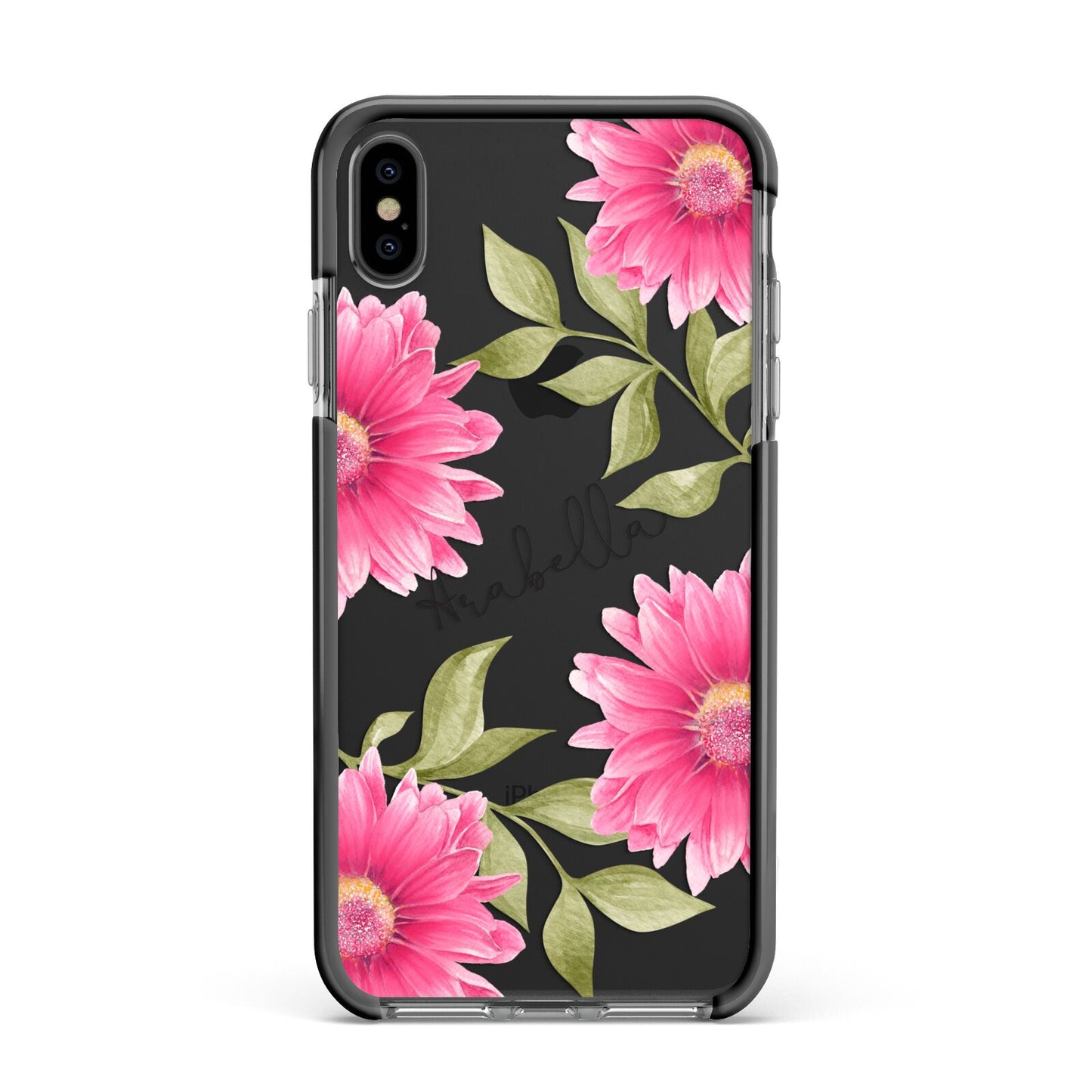 Personalised Gerbera Daisy Apple iPhone Xs Max Impact Case Black Edge on Black Phone