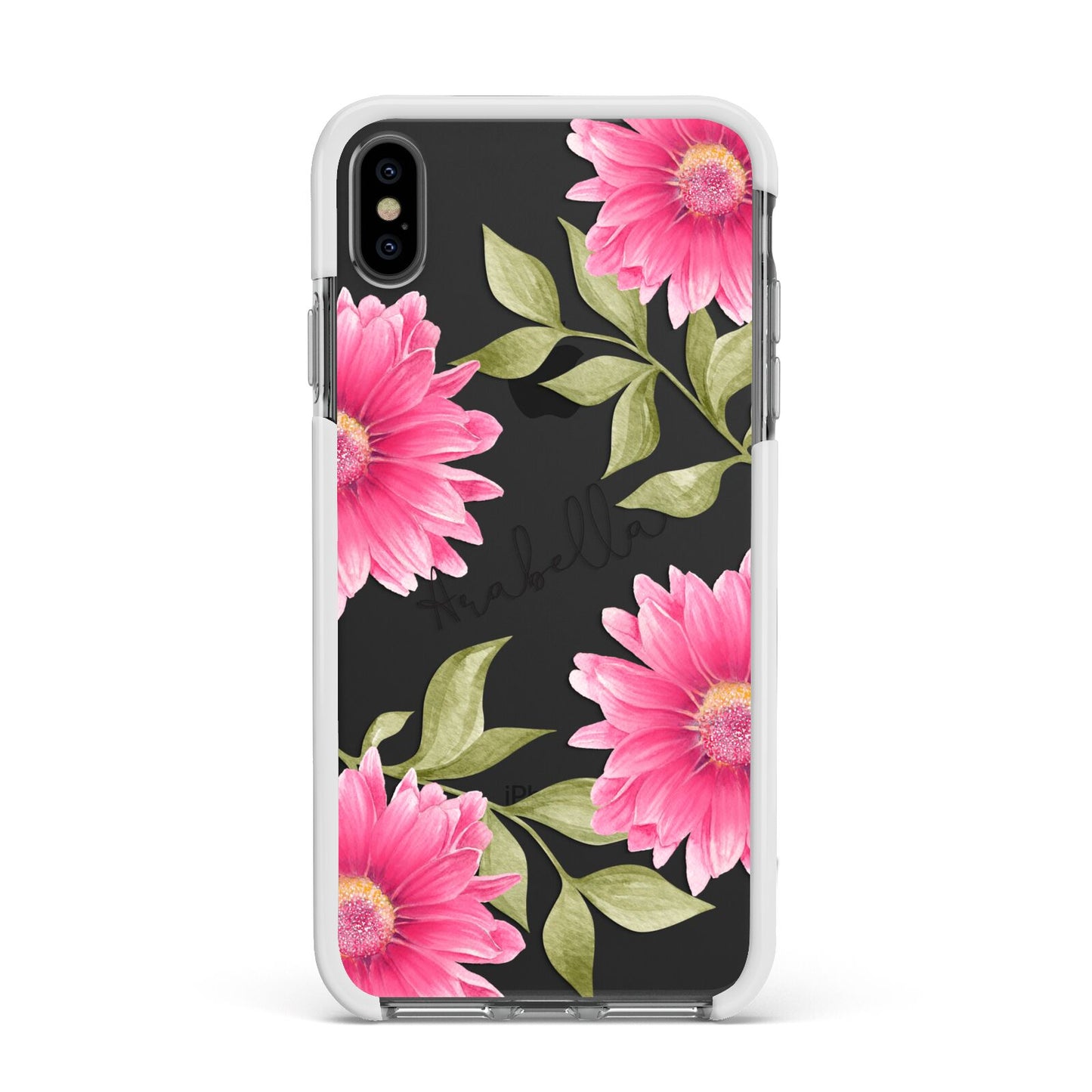 Personalised Gerbera Daisy Apple iPhone Xs Max Impact Case White Edge on Black Phone