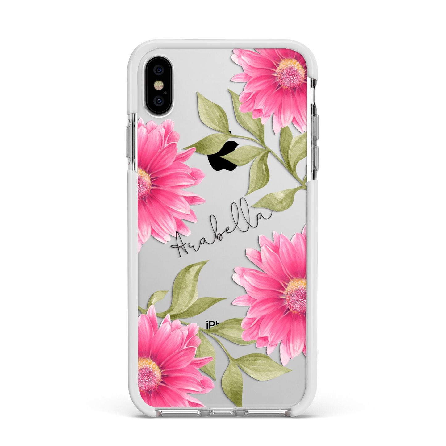 Personalised Gerbera Daisy Apple iPhone Xs Max Impact Case White Edge on Silver Phone