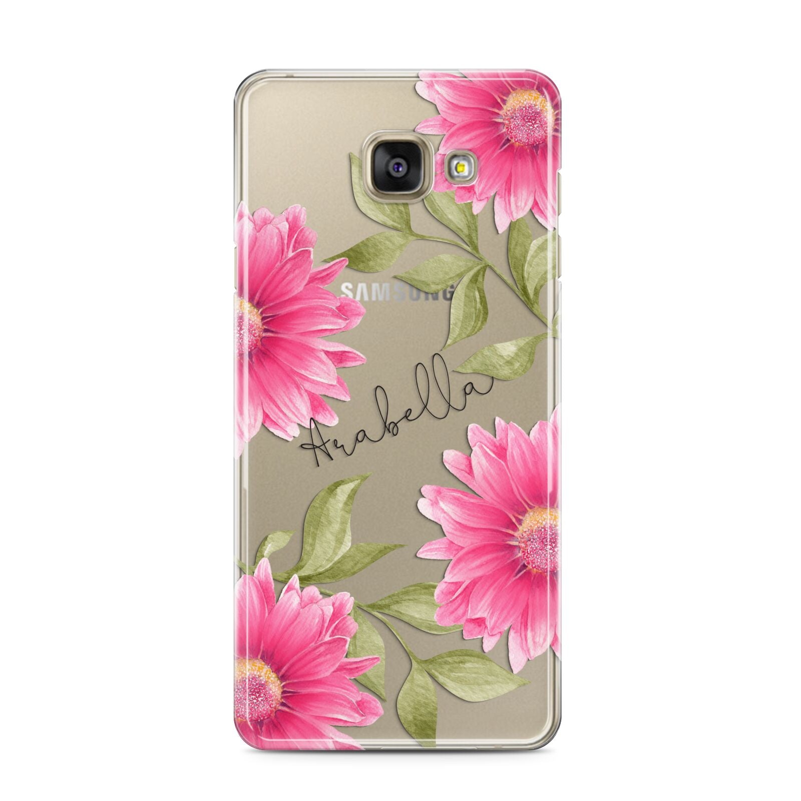 Personalised Gerbera Daisy Samsung Galaxy A3 2016 Case on gold phone